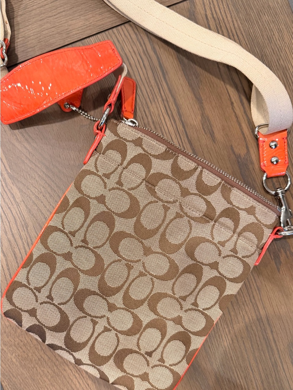 Coach Signature Crossbody with Brown Canvas and Orange Trim - Picture 9 of 9